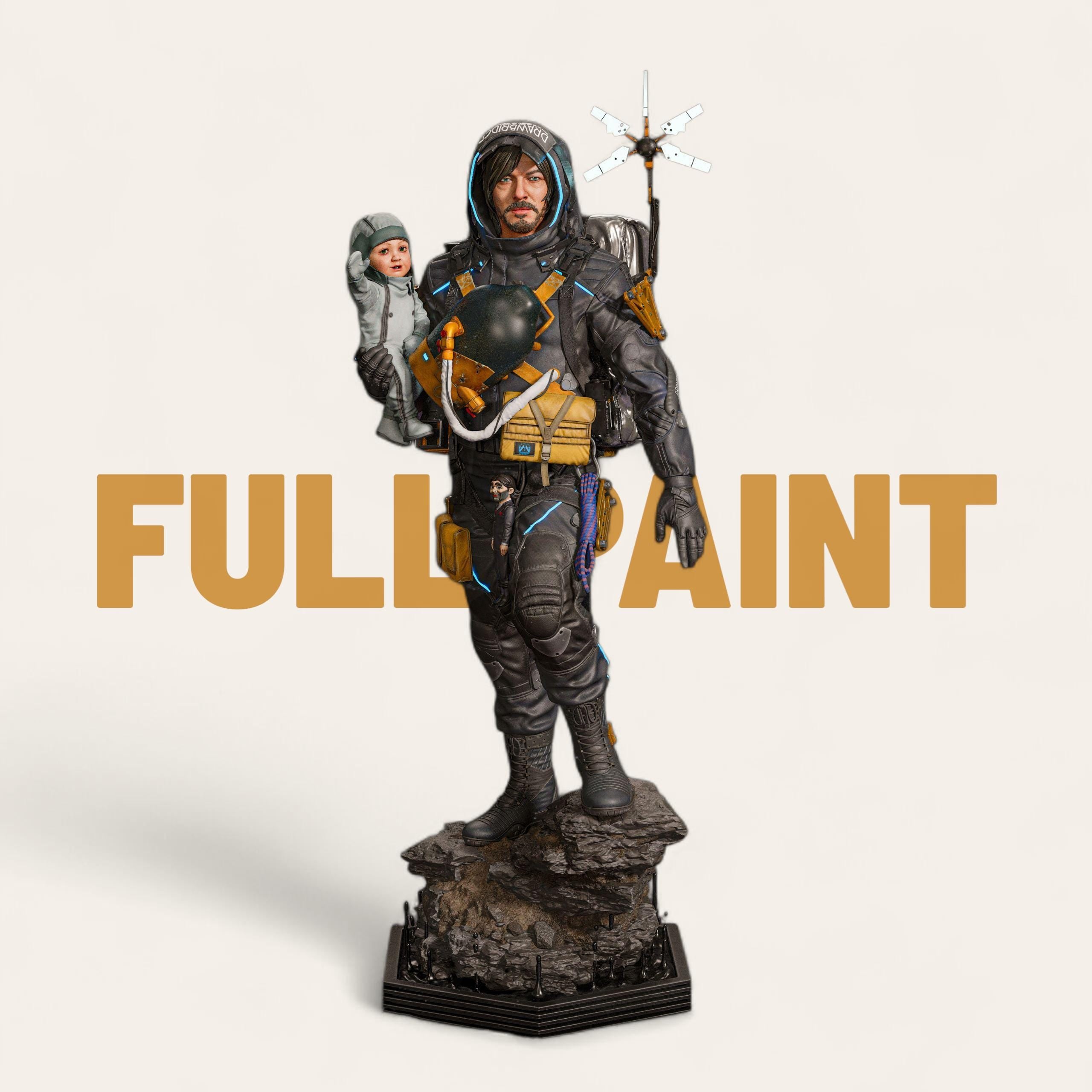 Delivery Man figurine depicting a rugged adventurer in detailed gear carrying supplies and equipment, standing firmly on a rocky base, available as an unpainted resin model.