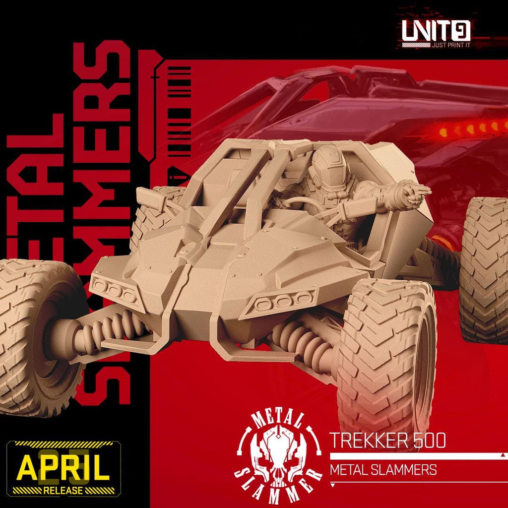 A rugged sci-fi off-road buggy sculpture with intricate detailing and an armed pilot behind the wheel. Trekker is a perfect collectible for vehicle lovers and tabletop gamers. Available in multiple finishes and sizes. A striking addition to any shelf!