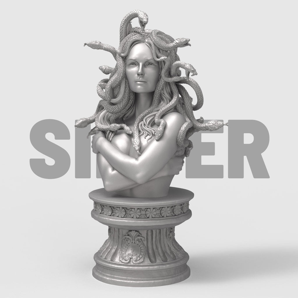 Medusa bust sculpture snake hair mythological woman detailed resin statue Greek mythology decor fantasy tabletop collectible