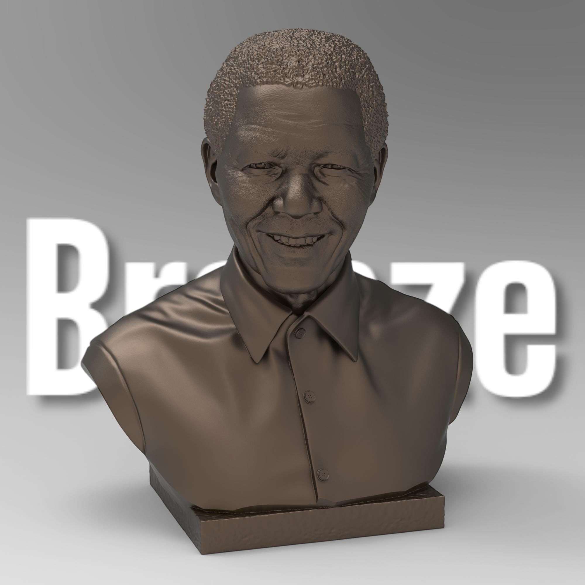 Nelson Mandela bust sculpture showcasing his warm smile and distinguished features. A tribute to the iconic leader, symbolizing resilience, justice, and peace.