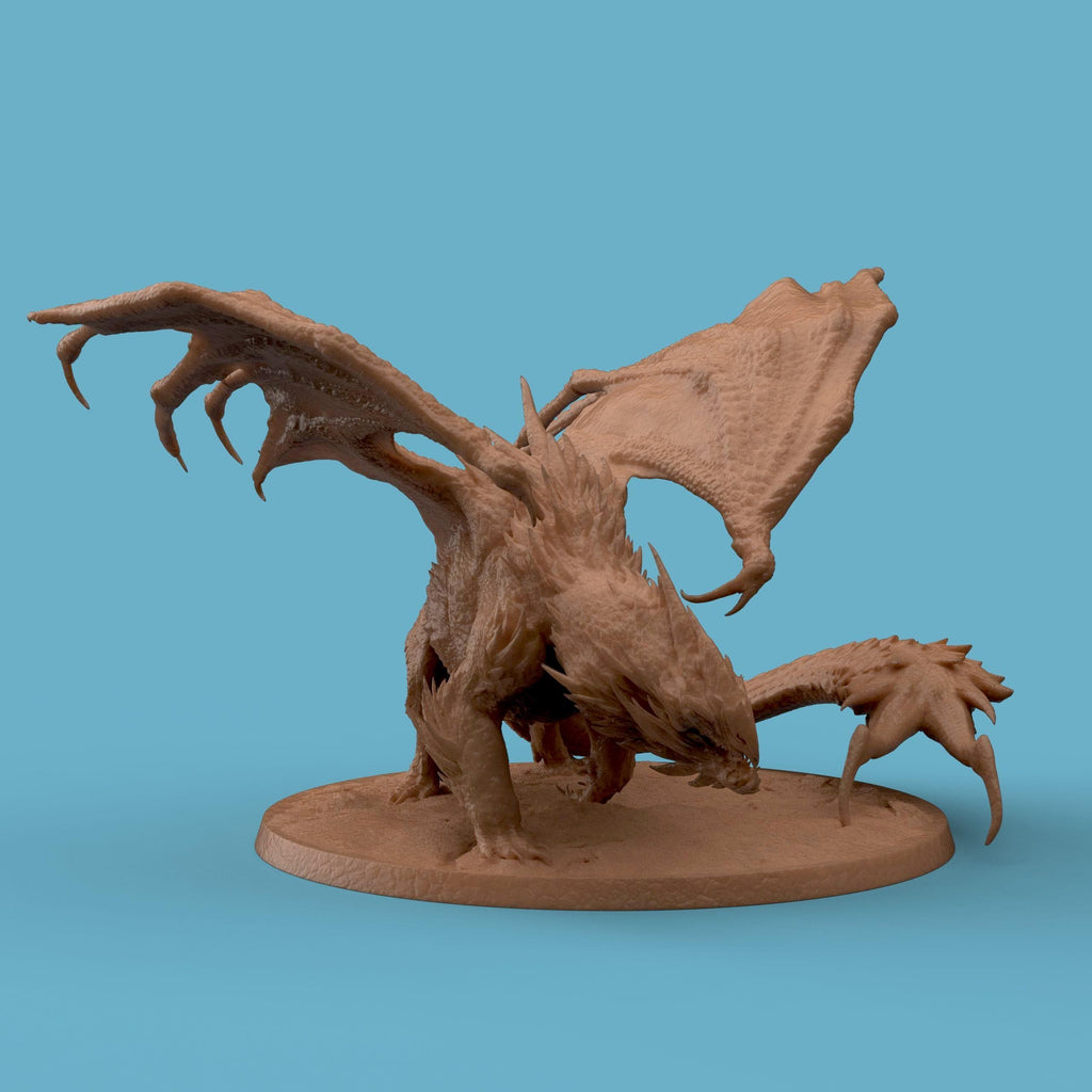 3D-printed figurine of the Chromatic White Dragon in a dynamic stance with wings unfurled and sharp scales detailed across its body. The dragon’s fierce posture and coiled tail capture power and motion, making it ideal for fantasy collections, tabletop displays, or dragon-themed décor.