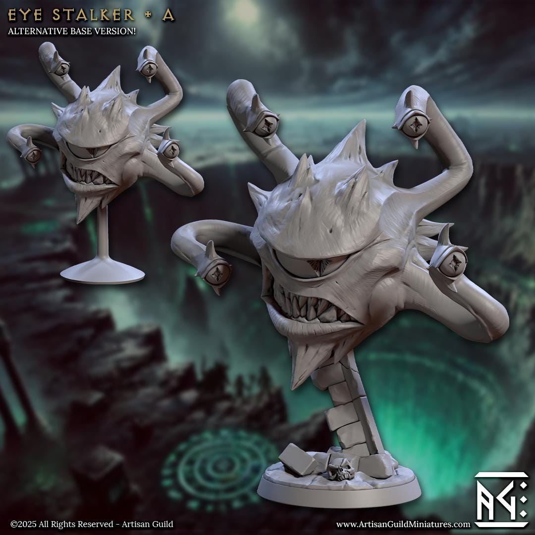A terrifying collection of floating horrors, the All Seeing Tyrant Eye miniatures feature gaping maws, multiple eye stalks, and twisted grins. Perfect for unleashing arcane chaos upon any tabletop, these resin beasts demand fear and attention alike.