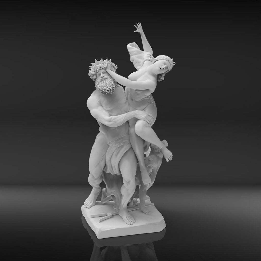 A detailed 3D sculpture of &quot;The Rape of Proserpina,&quot; depicting Pluto forcefully abducting Proserpina. The dramatic pose captures movement, with Proserpina reaching out in distress, Pluto gripping her firmly, and Cerberus at their feet.