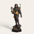 Delivery Man figurine depicting a rugged adventurer in detailed gear carrying supplies and equipment, standing firmly on a rocky base, available as an unpainted resin model.