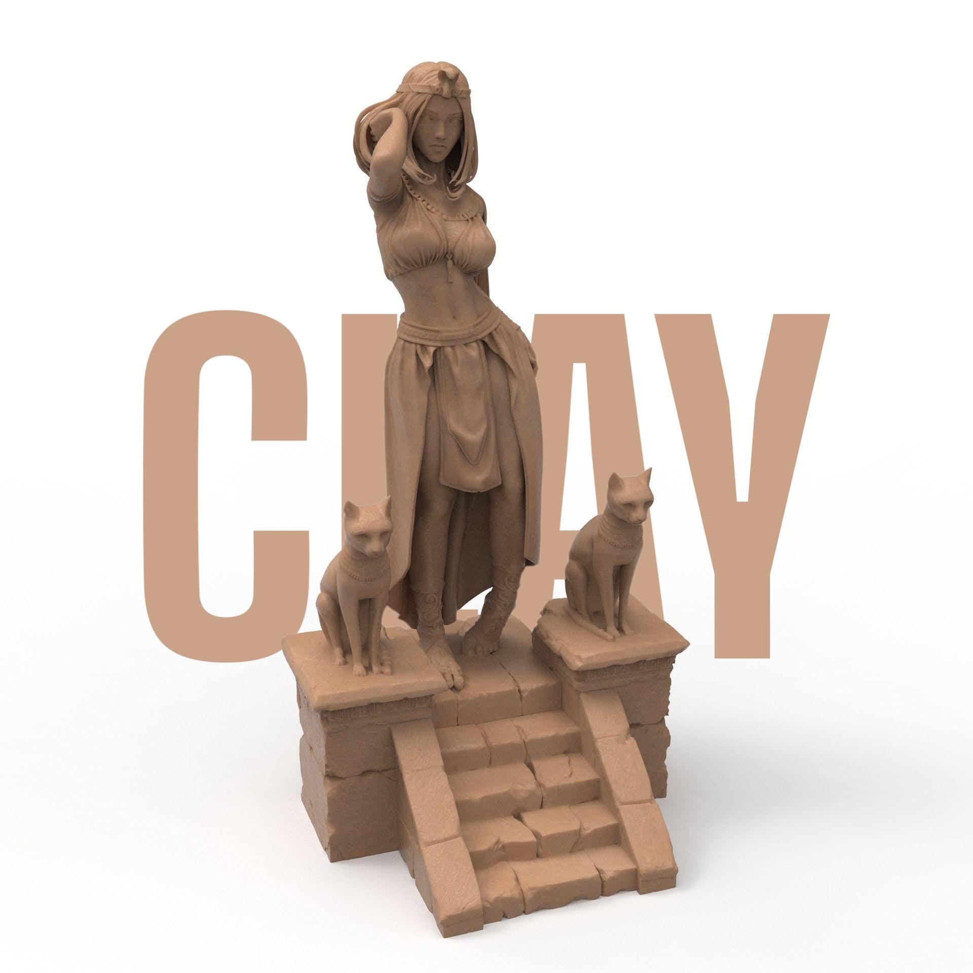 Step into ancient royalty with our Cleopathra sculpture—an enchanting blend of elegance and mystique. Standing poised between two regal felines, she embodies divine power and timeless grace. A stunning centerpiece for lovers of mythology and Egyptian history.