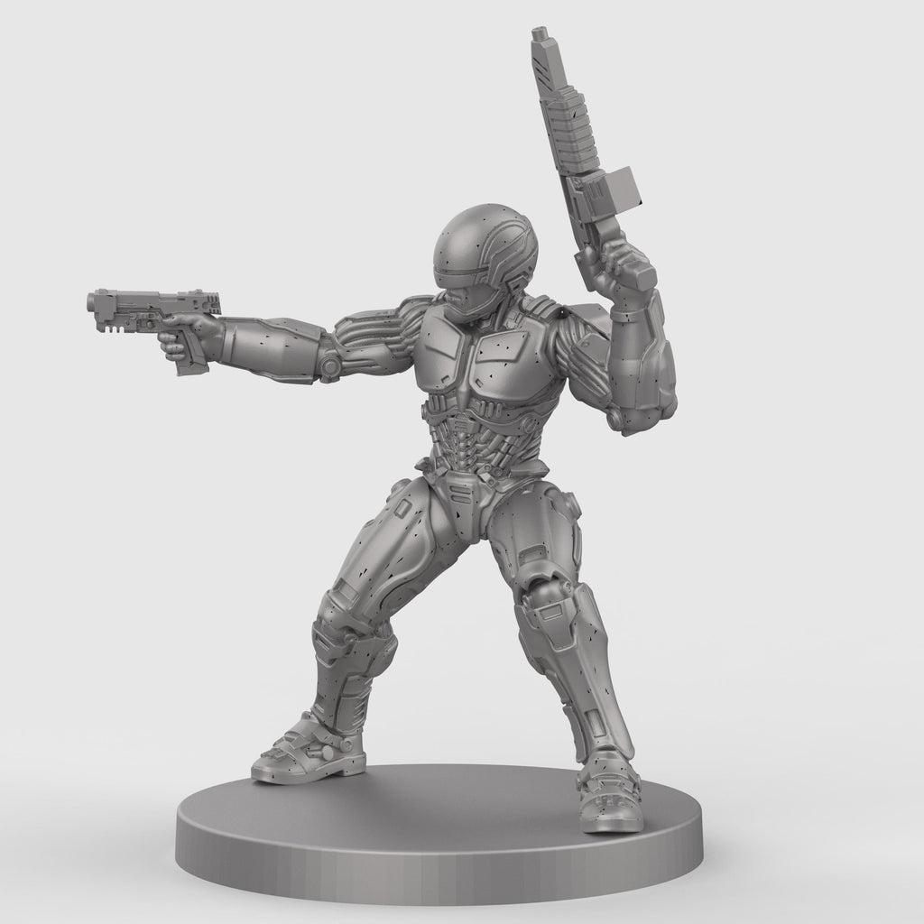 Cop Robo miniature figurine armed robot police statue futuristic sci-fi law enforcer cyberpunk resin model collectible tabletop game accessory.