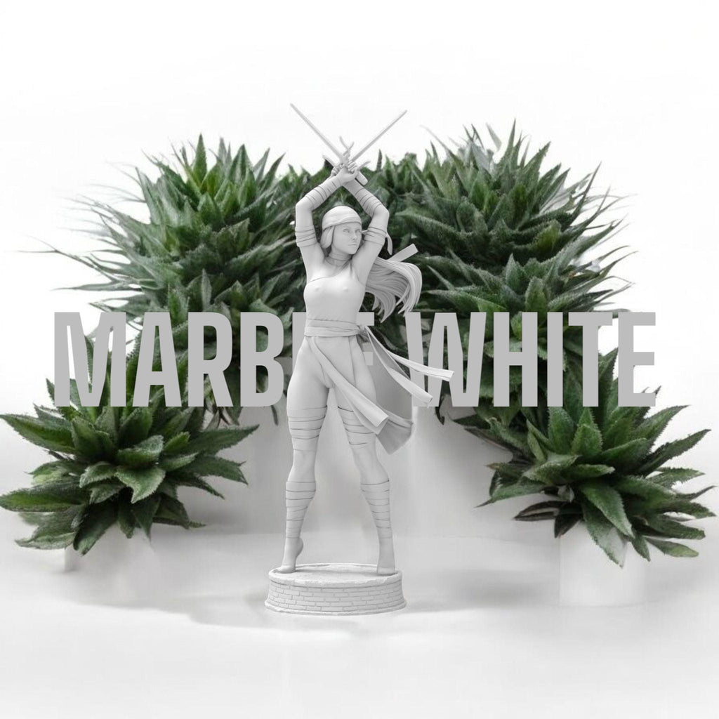 Elektra strikes a fierce pose, dual blades drawn and ready. With flowing garments and a deadly stance, she embodies precision and power. A perfect blend of elegance and lethality, this miniature captures the spirit of a skilled warrior in motion.