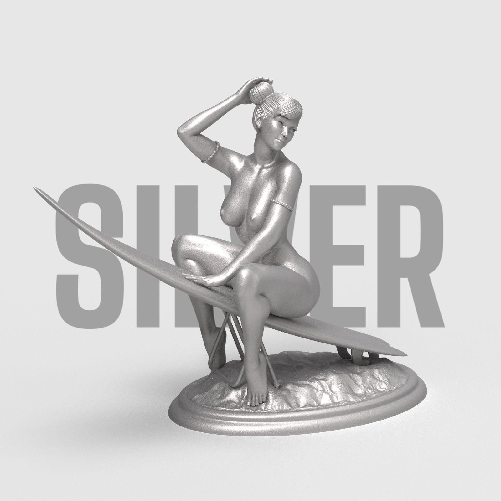 Beachside Beauty captures the carefree spirit of summer in a stunning 3D sculpture. Featuring a confident woman perched on her surfboard, this piece radiates sun-soaked charm and vintage pin-up appeal—perfect for coastal decor or collector displays.