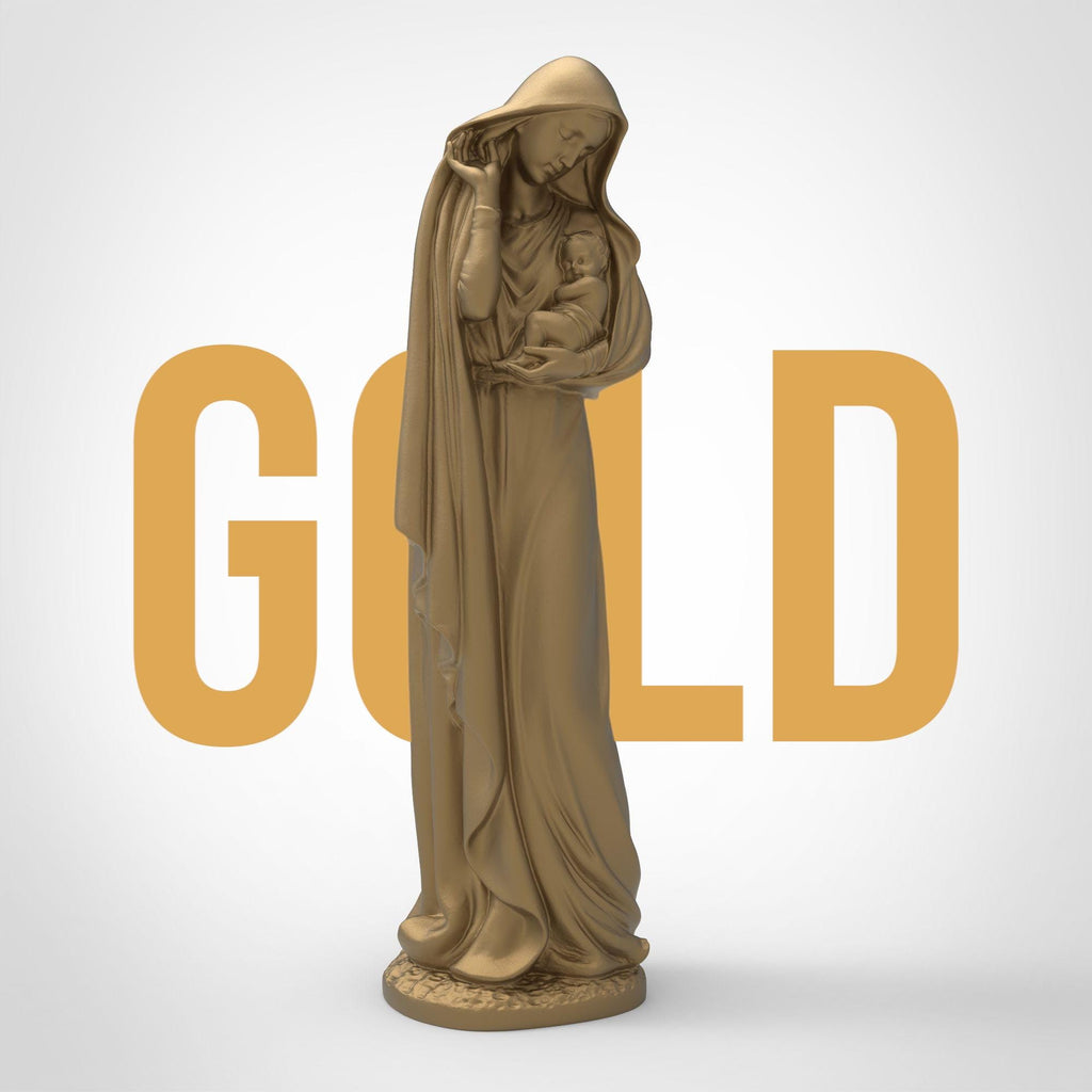 Graceful and serene, this Virgin Mary statuette captures a tender moment of maternal love. Cloaked in flowing robes and cradling baby Jesus, it&#39;s a symbol of purity and peace—perfect for sacred spaces, spiritual gifts, or heartfelt décor.