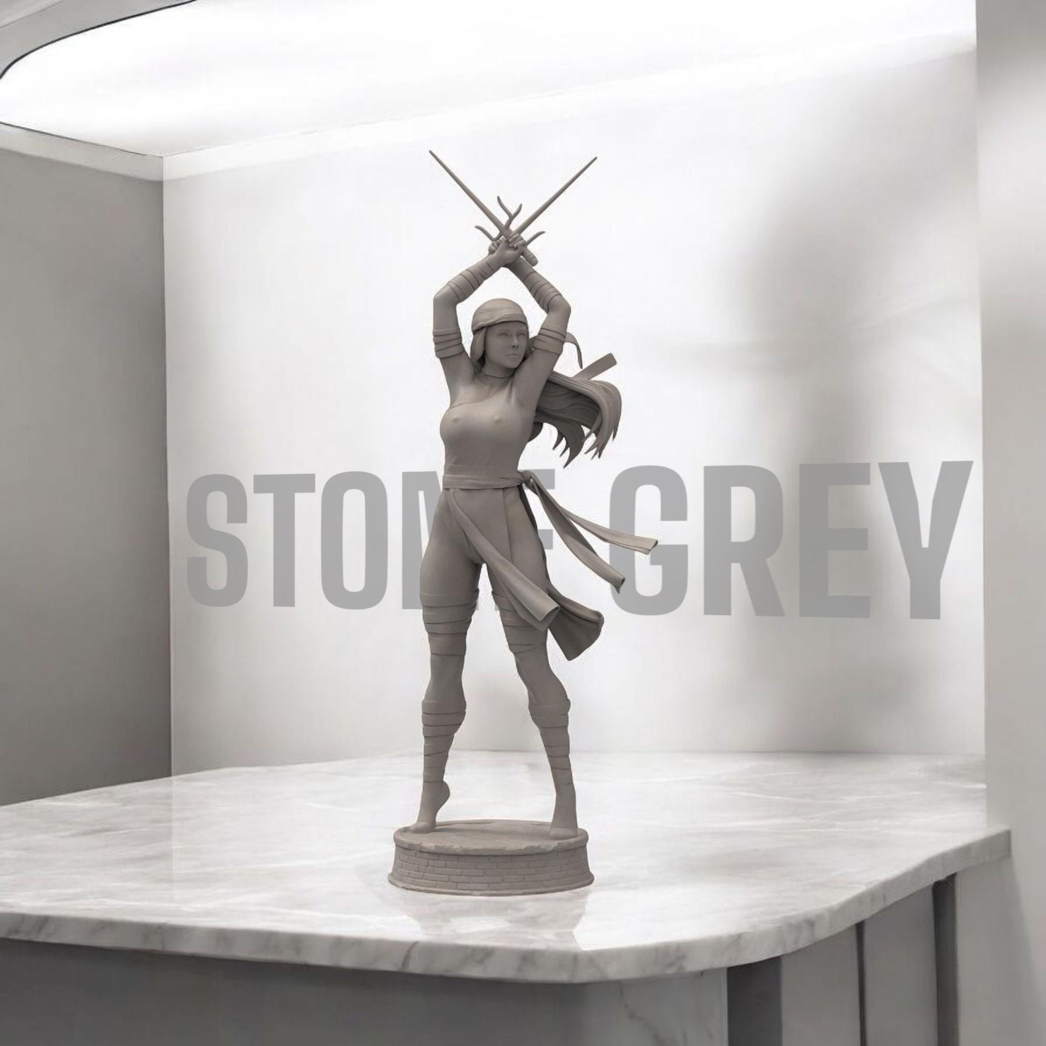 Elektra strikes a fierce pose, dual blades drawn and ready. With flowing garments and a deadly stance, she embodies precision and power. A perfect blend of elegance and lethality, this miniature captures the spirit of a skilled warrior in motion.