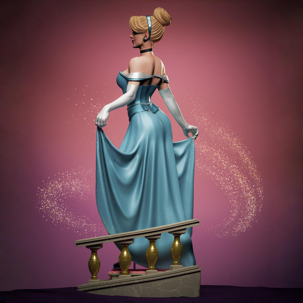 A bold reimagination of the classic princess, this stunning Elaria the Princess of Moonlight statuette blends elegance and seduction. With delicate details from her flowing dress to thigh-high stockings and glass slippers, she steps confidently down the royal stairs—one garter and lost shoe away from a fairytale twist.