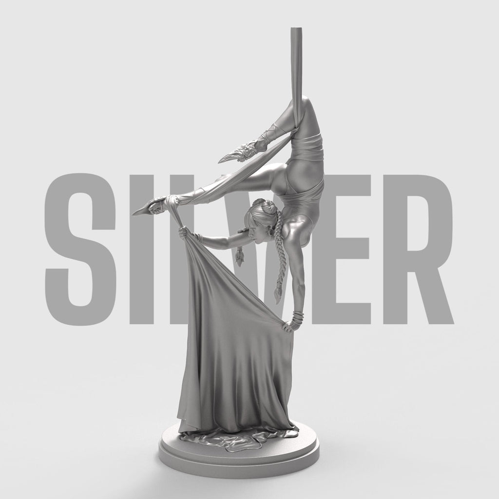 A breathtaking sculpture capturing the grace of aerial dance. The Dreamwoven balances midair, holding silken fabric in an elegant, contorted pose. Every curve and detail tells a story of strength, beauty, and poise—perfect for lovers of motion, fantasy, and fine artistry.