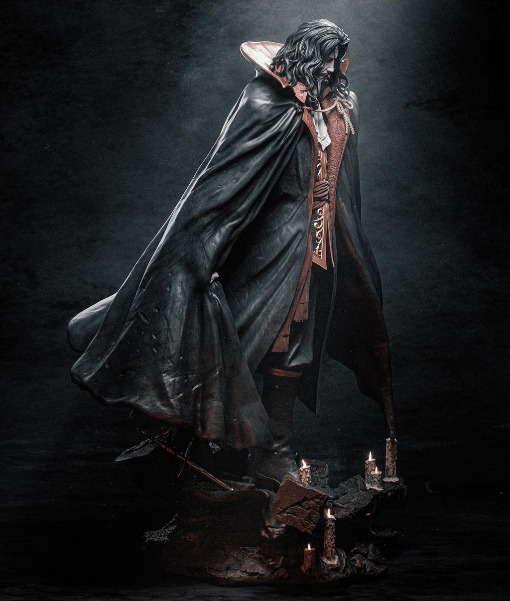 Commanding and sinister, our Dracula sculpture channels the dark majesty of the legendary vampire lord. Cloaked in regal armor and standing amid shattered ruins, this hand-painted or unpainted piece is perfect for gothic collectors and fantasy lovers.