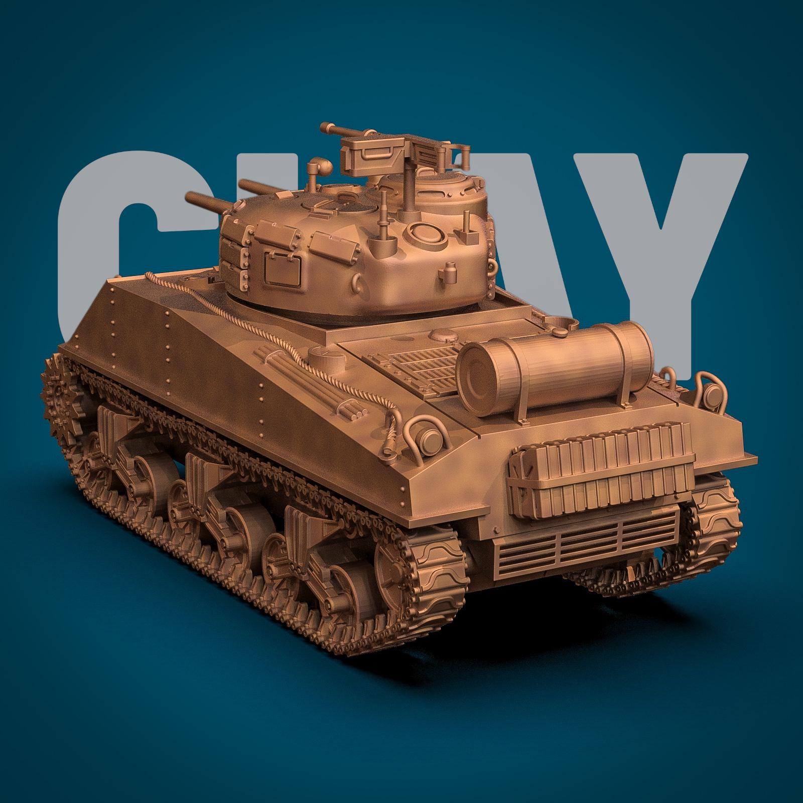 M4A3R3 Sherman Zippo tank miniature featuring detailed WWII US flamethrower tank design, twin barrels, armored turret, realistic tracks, and surface panel details. Resin military model for tabletop wargaming, dioramas, and collectors.