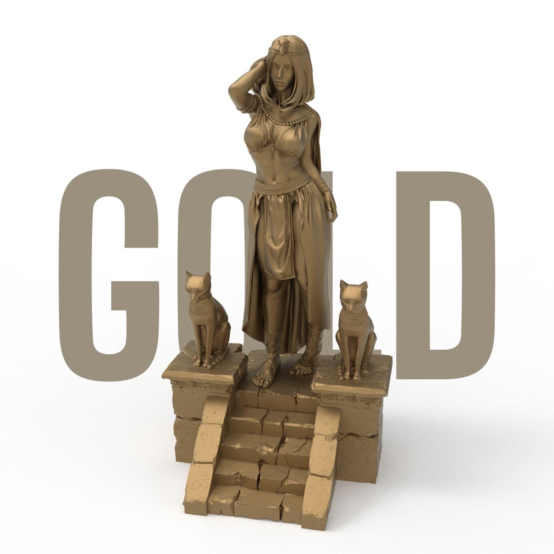 Step into ancient royalty with our Cleopathra sculpture—an enchanting blend of elegance and mystique. Standing poised between two regal felines, she embodies divine power and timeless grace. A stunning centerpiece for lovers of mythology and Egyptian history.