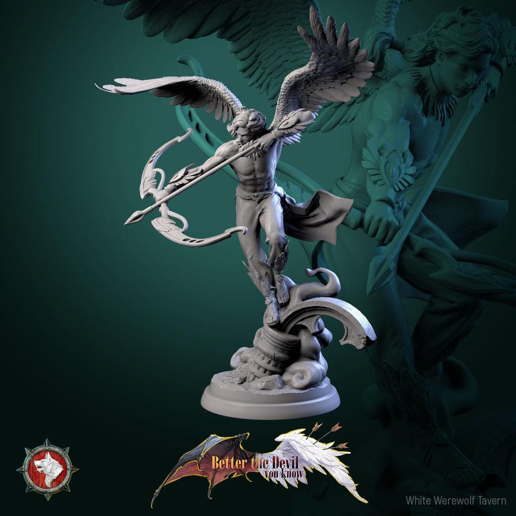 A majestic Angel Archer caught in mid-flight, bow drawn and wings spread wide. This dynamic sculpture blends divine elegance with heroic strength, perfect for fantasy lovers and collectors. Available painted or unpainted in multiple sizes.