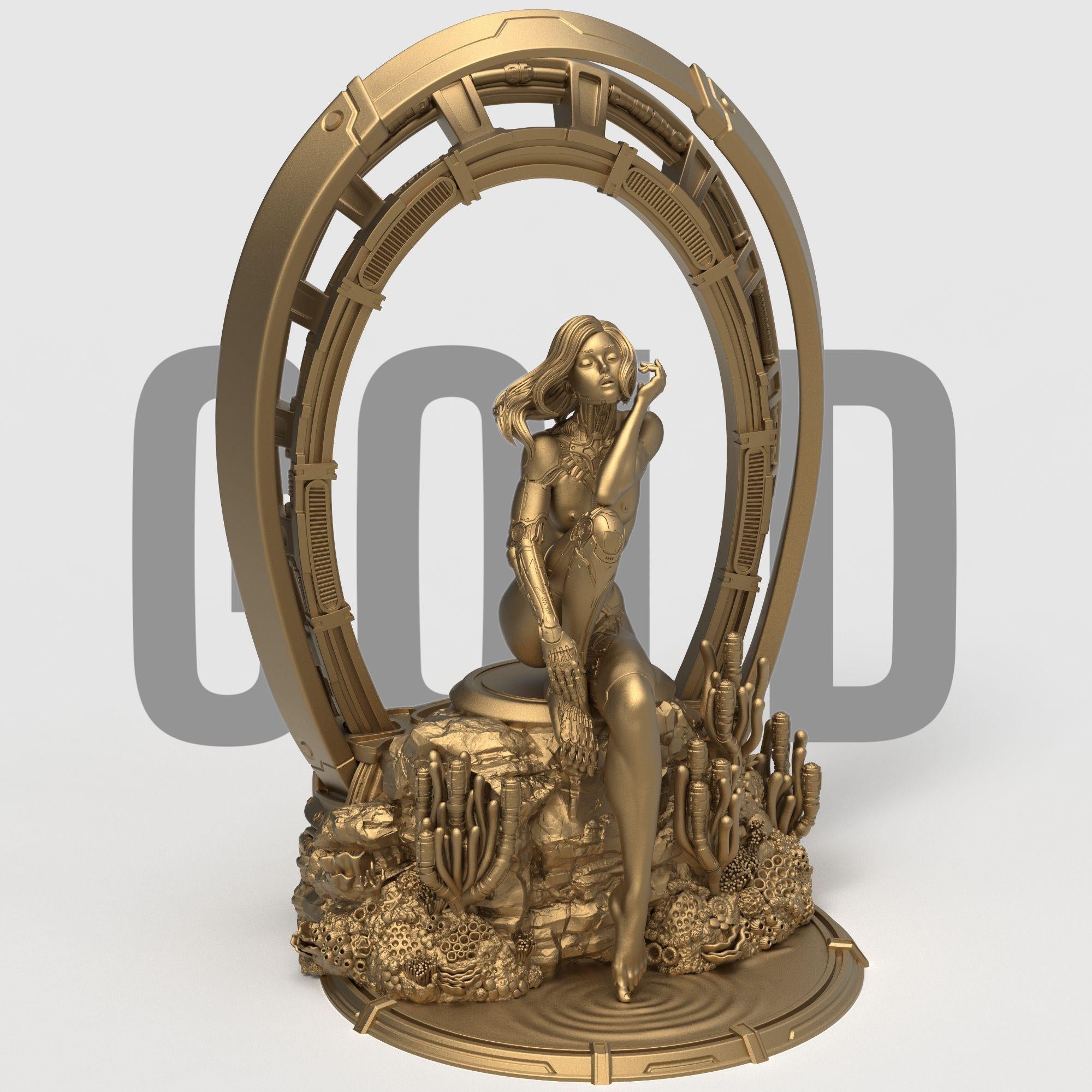 A bold fusion of humanity and machine, My Identity captures the vulnerability and strength of a cybernetic woman in serene reflection. Surrounded by coral and framed in tech, this evocative piece explores self-discovery, transformation, and the line between organic and artificial life.