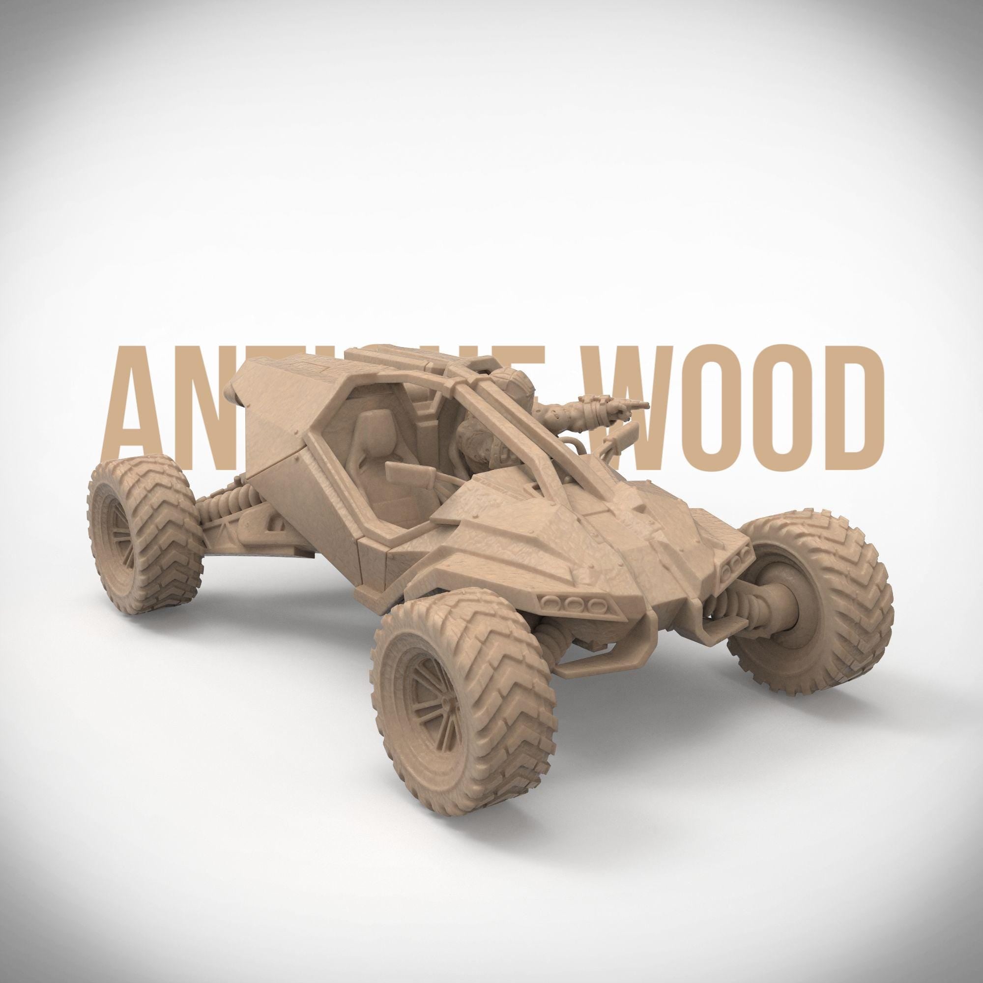 A rugged sci-fi off-road buggy sculpture with intricate detailing and an armed pilot behind the wheel. Trekker is a perfect collectible for vehicle lovers and tabletop gamers. Available in multiple finishes and sizes. A striking addition to any shelf!