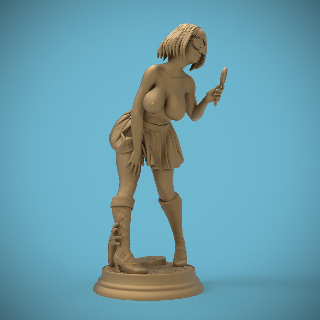 A cheeky twist on the classic mystery solver. This curvy Velma-inspired figurine captures her playful spirit with a magnifying glass in hand and a mischievous grin. A perfect blend of sass and smarts, sculpted in high detail for collectors.
