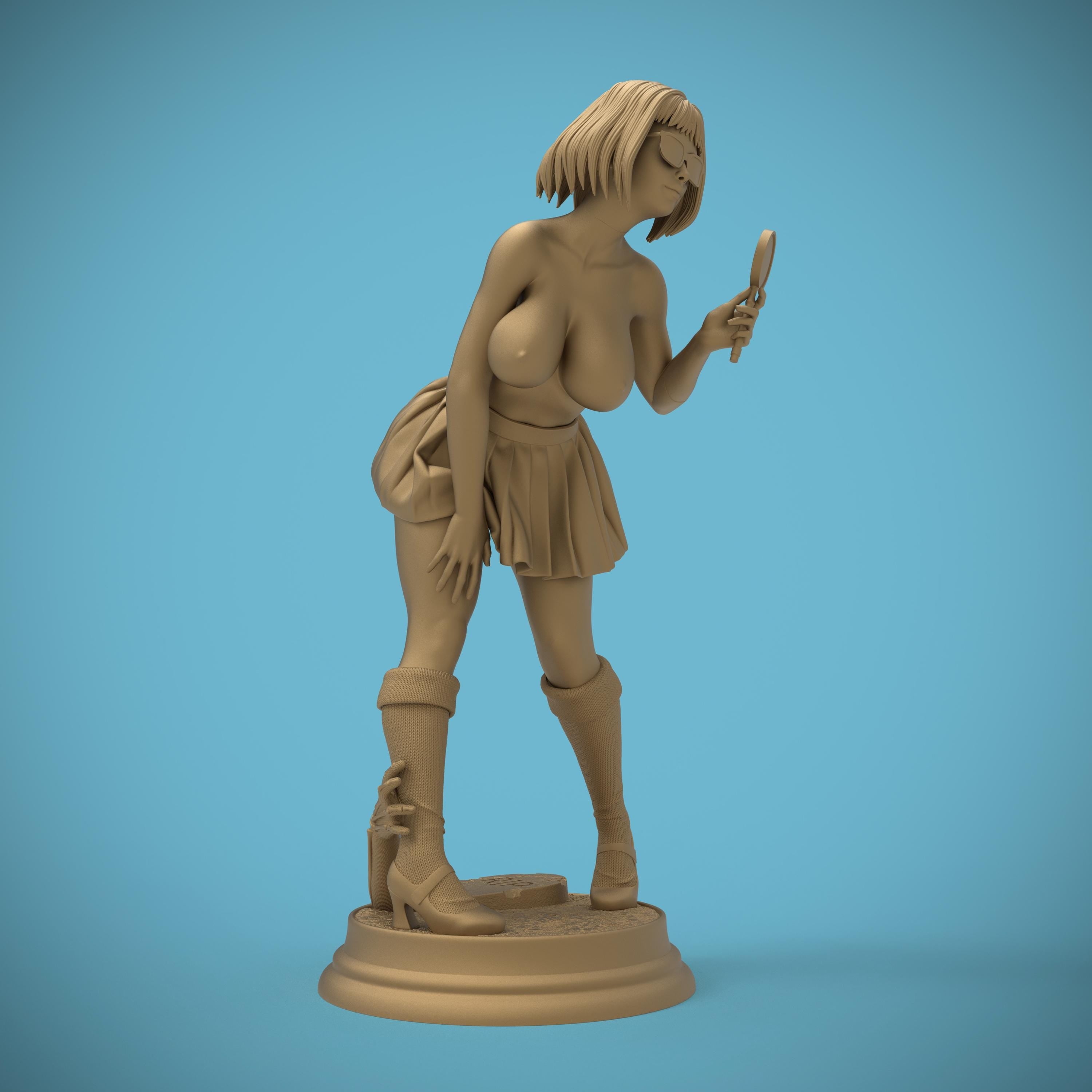 A cheeky twist on the classic mystery solver. This curvy Velma-inspired figurine captures her playful spirit with a magnifying glass in hand and a mischievous grin. A perfect blend of sass and smarts, sculpted in high detail for collectors.