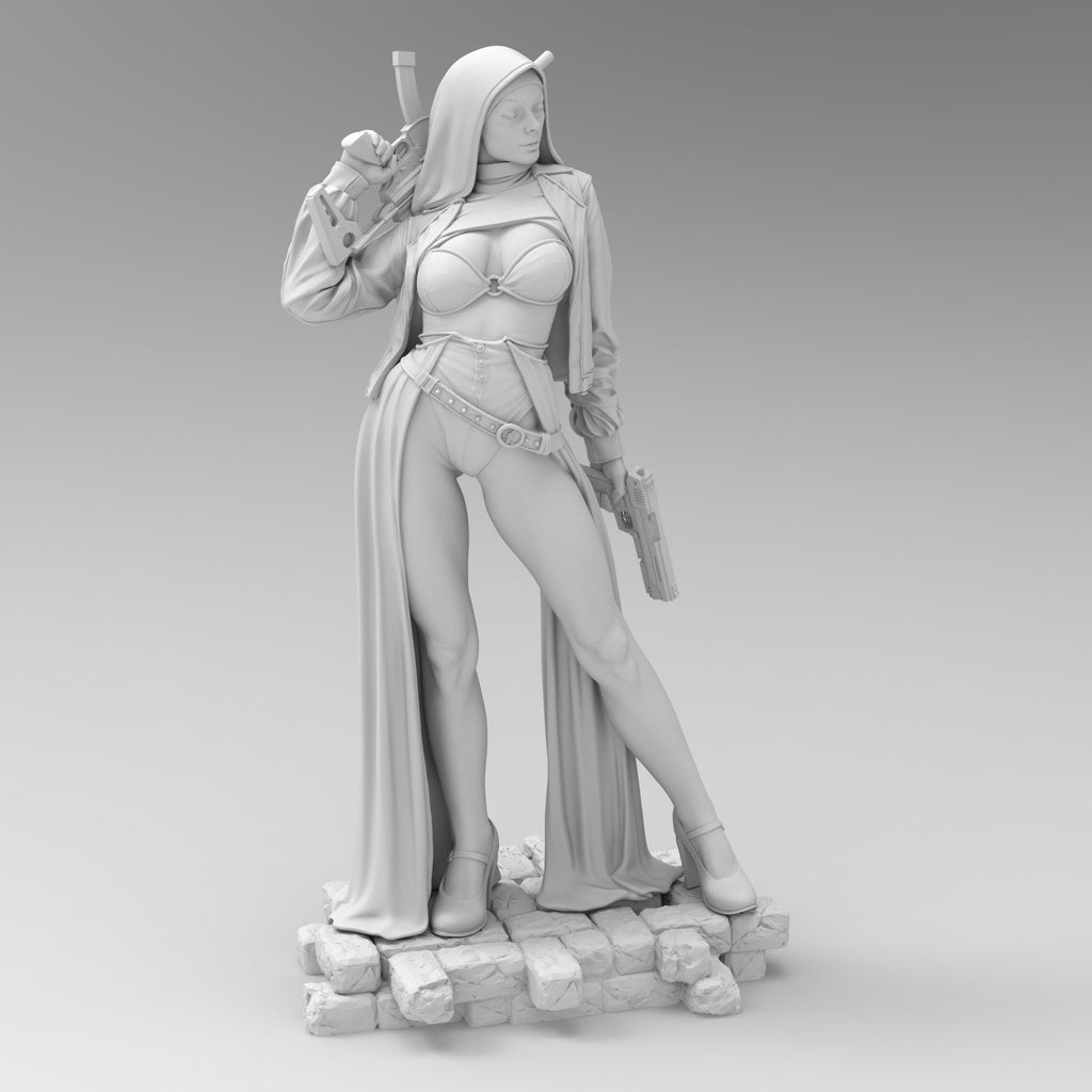Armed and divine, the Nun with Gun stands tall with tactical heels, hooded cloak, and dual firepower. A bold blend of holiness and havoc—equal parts protector and punisher. Perfect for collectors who like their saints with a side of firepower.