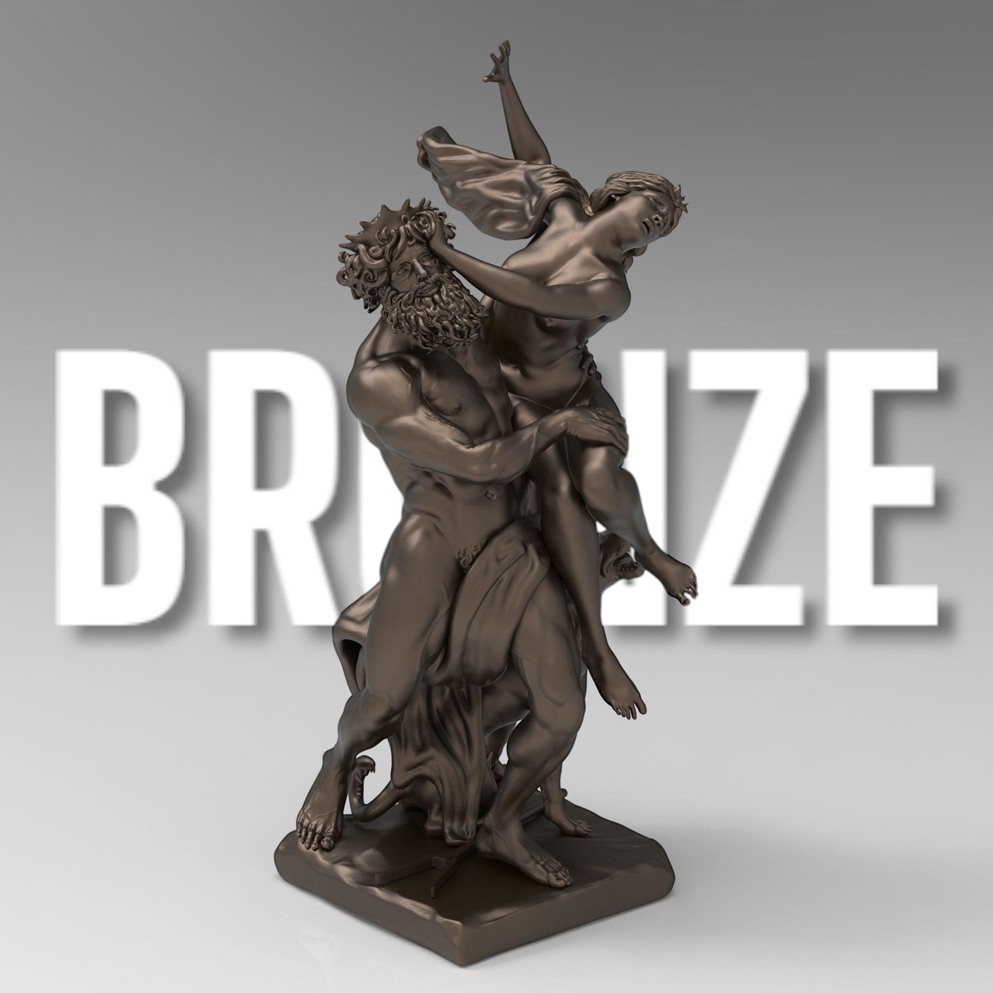 A detailed 3D sculpture of &quot;The Rape of Proserpina,&quot; depicting Pluto forcefully abducting Proserpina. The dramatic pose captures movement, with Proserpina reaching out in distress, Pluto gripping her firmly, and Cerberus at their feet.