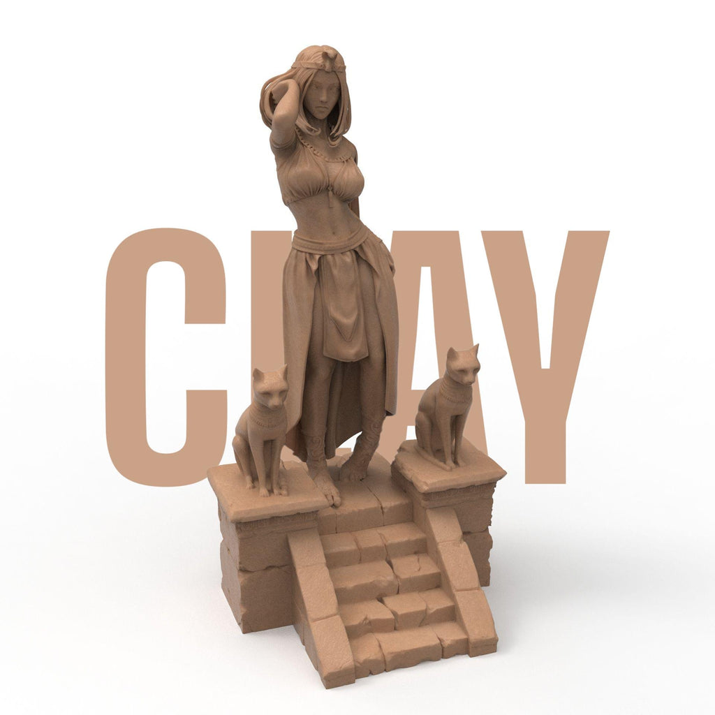 Step into ancient royalty with our Cleopathra sculpture—an enchanting blend of elegance and mystique. Standing poised between two regal felines, she embodies divine power and timeless grace. A stunning centerpiece for lovers of mythology and Egyptian history.