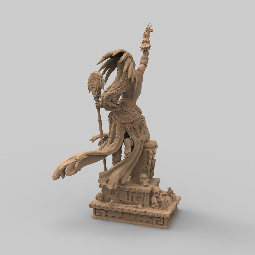 Necalin, the Priestess of Death, rises from ancient ruins, summoning forgotten powers. Clad in ceremonial armor and wielding a skull-topped staff, she channels divine wrath and spiritual dominion. This intricately detailed sculpture captures her fierce grace and mystical authority—a commanding centerpiece for any collection of mythical figures.