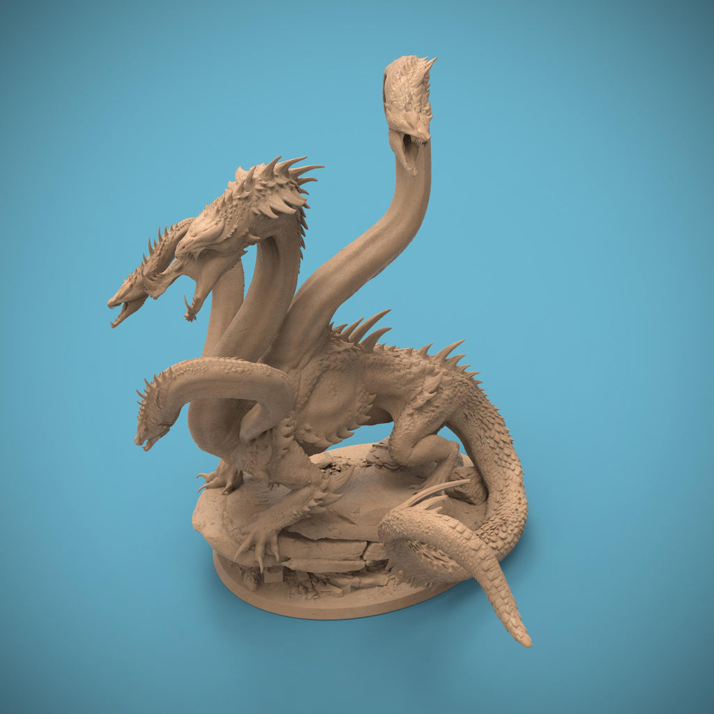 NoxHydra is a colossal multi-headed dragon, each serpentine neck poised to strike. Its scales ripple with menace, and its stance atop jagged rock radiates raw power. Perfect for epic tabletop battles or collectors of legendary beasts.