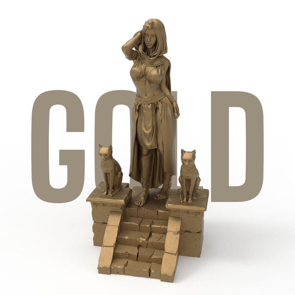 Step into ancient royalty with our Cleopathra sculpture—an enchanting blend of elegance and mystique. Standing poised between two regal felines, she embodies divine power and timeless grace. A stunning centerpiece for lovers of mythology and Egyptian history.