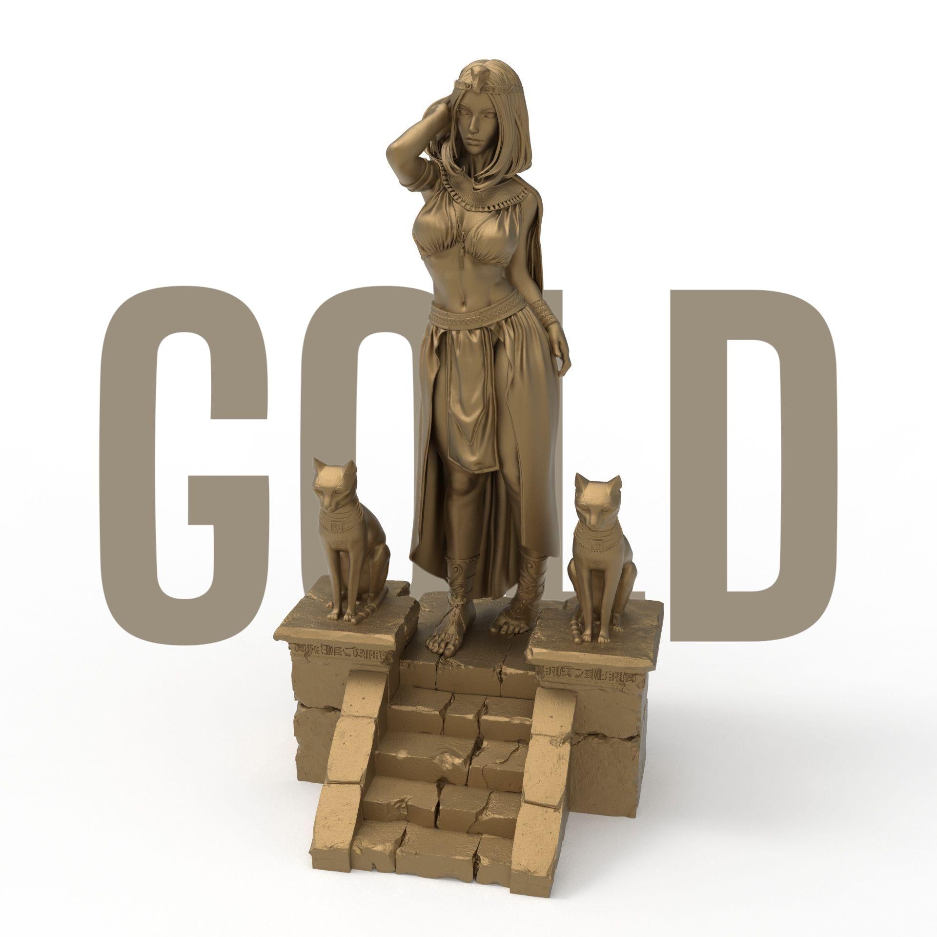 Step into ancient royalty with our Cleopathra sculpture—an enchanting blend of elegance and mystique. Standing poised between two regal felines, she embodies divine power and timeless grace. A stunning centerpiece for lovers of mythology and Egyptian history.