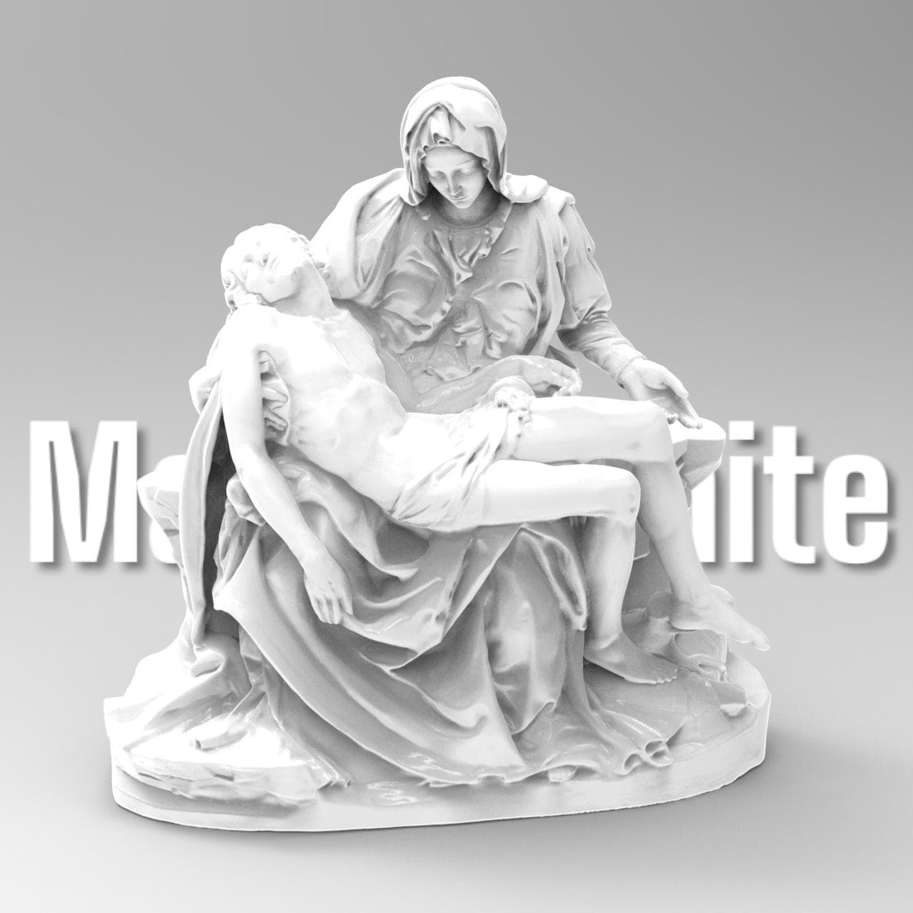 Detailed La Pietà statuette depicting Mary cradling the lifeless body of Jesus. Features intricate drapery, serene expressions, and masterful sculpting inspired by Michelangelo’s Renaissance masterpiece.