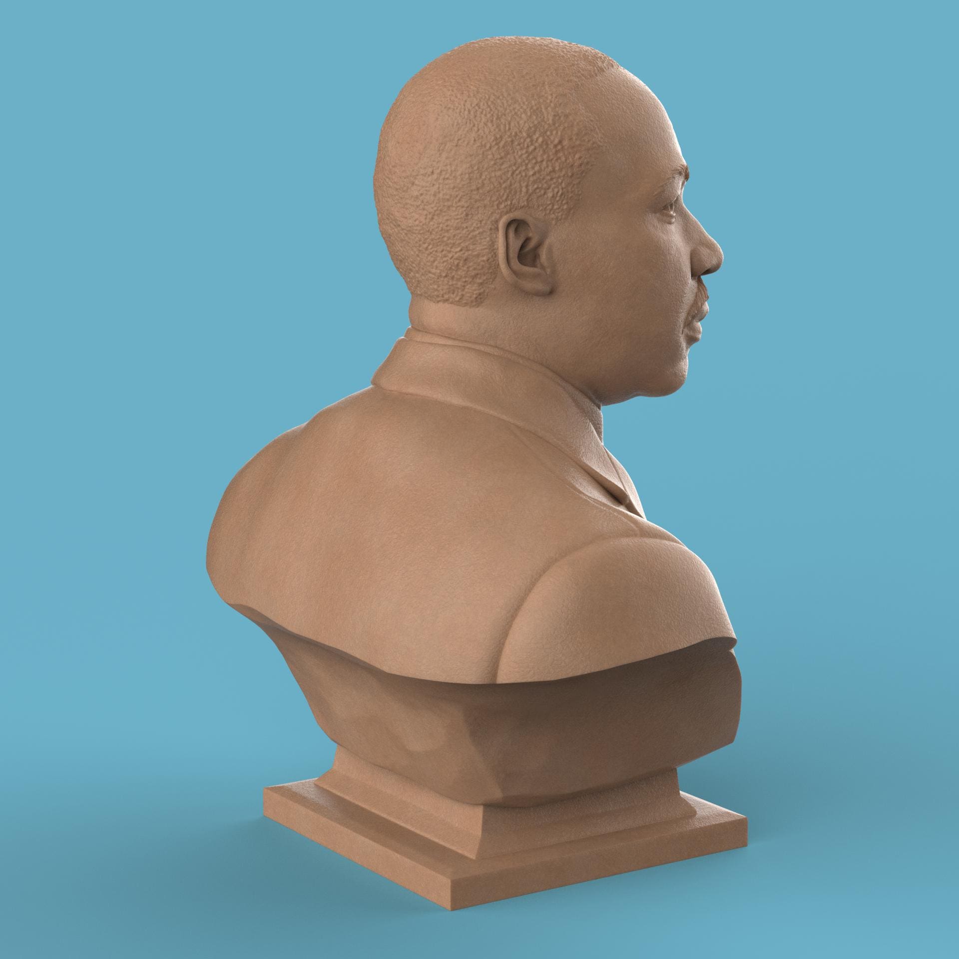 3D-printed bust of Martin Luther King Jr. in a suit and tie, capturing his determined expression with fine detailing, ideal for collectors, tributes, or display décor.