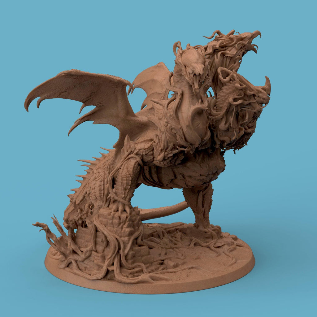 3D-printed Elemental Dragon miniature featuring an intricately sculpted dragon emerging from swirling organic roots and elemental textures. The creature combines stone-like scales, flowing tendrils, and powerful wings, embodying the fusion of nature and elemental power — a striking fantasy collectible for dragon enthusiasts and tabletop gamers.