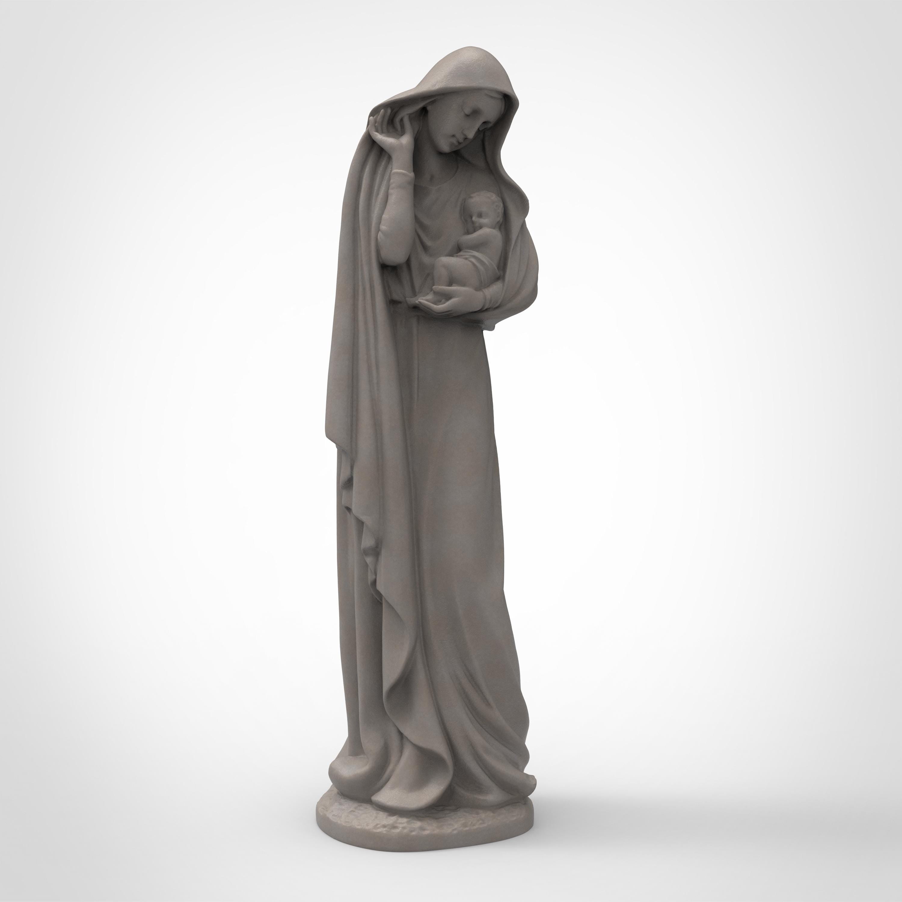 Graceful and serene, this Virgin Mary statuette captures a tender moment of maternal love. Cloaked in flowing robes and cradling baby Jesus, it&#39;s a symbol of purity and peace—perfect for sacred spaces, spiritual gifts, or heartfelt décor.