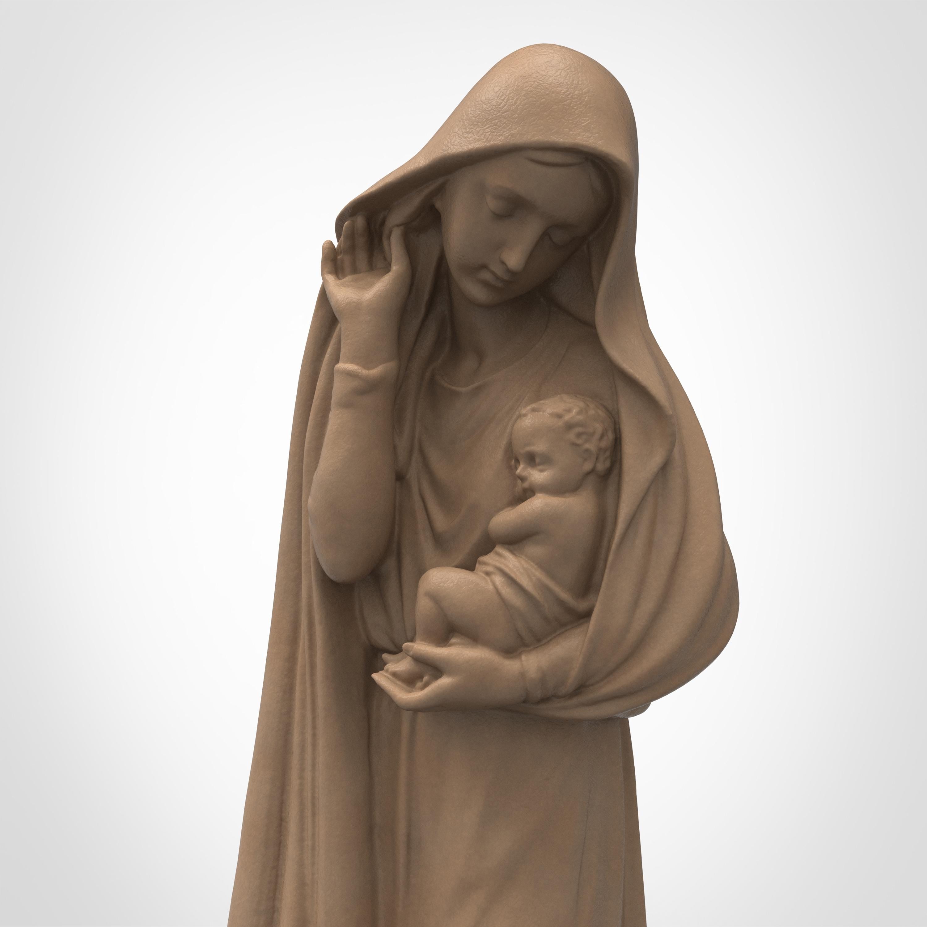 Graceful and serene, this Virgin Mary statuette captures a tender moment of maternal love. Cloaked in flowing robes and cradling baby Jesus, it&#39;s a symbol of purity and peace—perfect for sacred spaces, spiritual gifts, or heartfelt décor.