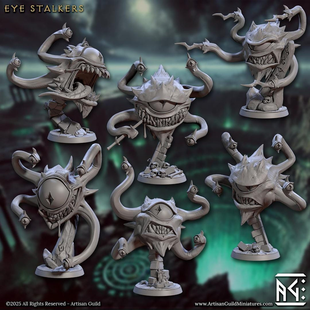A terrifying collection of floating horrors, the All Seeing Tyrant Eye miniatures feature gaping maws, multiple eye stalks, and twisted grins. Perfect for unleashing arcane chaos upon any tabletop, these resin beasts demand fear and attention alike.