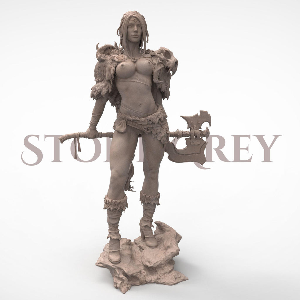 Embodying raw power and primal grace, Seraphyne the Untamed commands attention with every detail—from her battle-worn axe to the feral beauty of her fur-lined armor. A fierce guardian of nature and freedom, sculpted to stand tall in any collection.