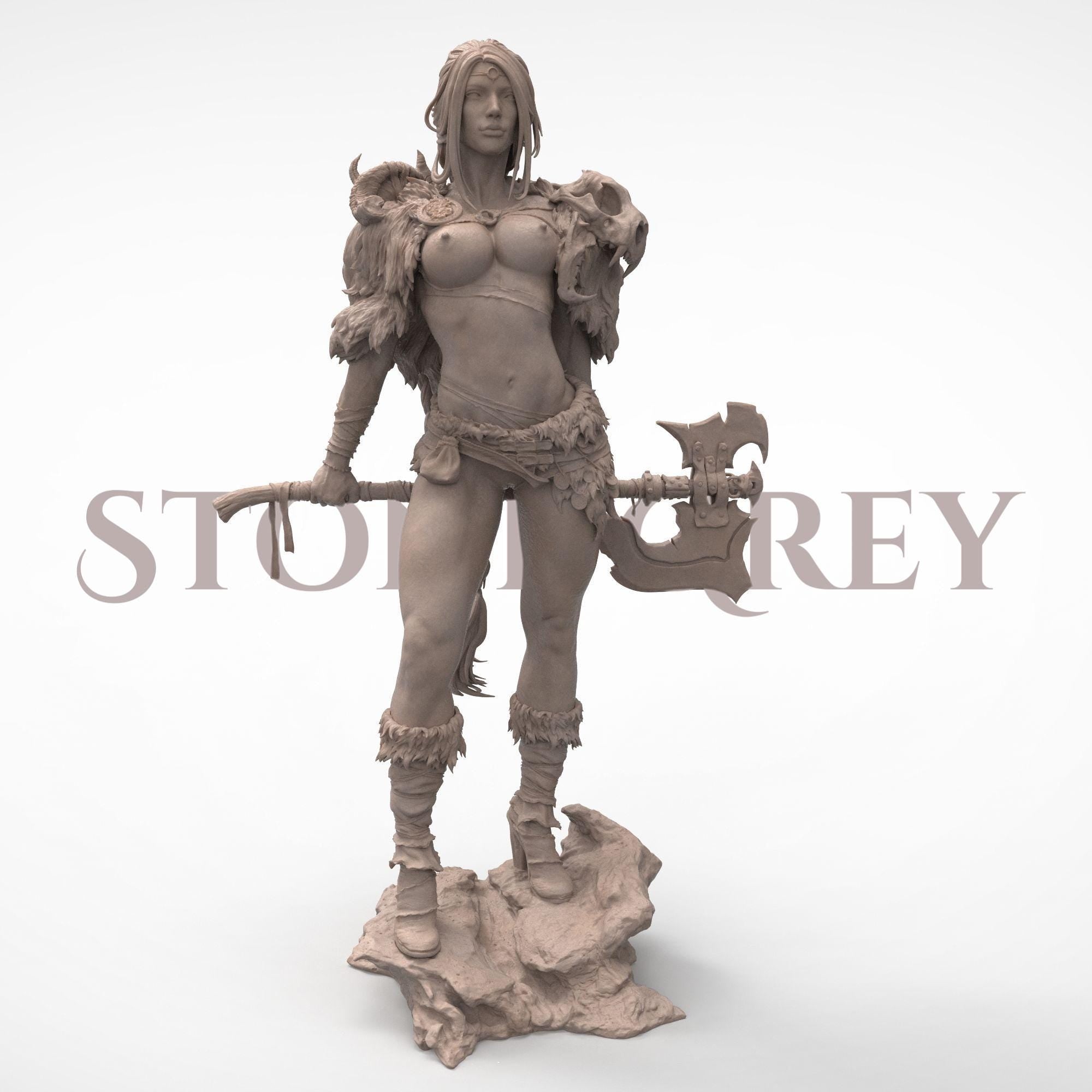 Embodying raw power and primal grace, Seraphyne the Untamed commands attention with every detail—from her battle-worn axe to the feral beauty of her fur-lined armor. A fierce guardian of nature and freedom, sculpted to stand tall in any collection.