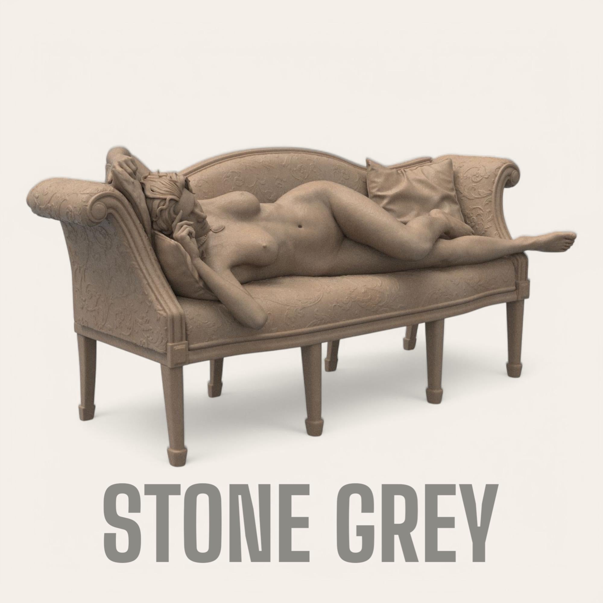 Titanic Rose 3D sculpture inspired by the iconic film pose. A graceful figure reclines nude on a vintage sofa, with detailed textures in fabric and anatomy, capturing a timeless moment of elegance and vulnerability.