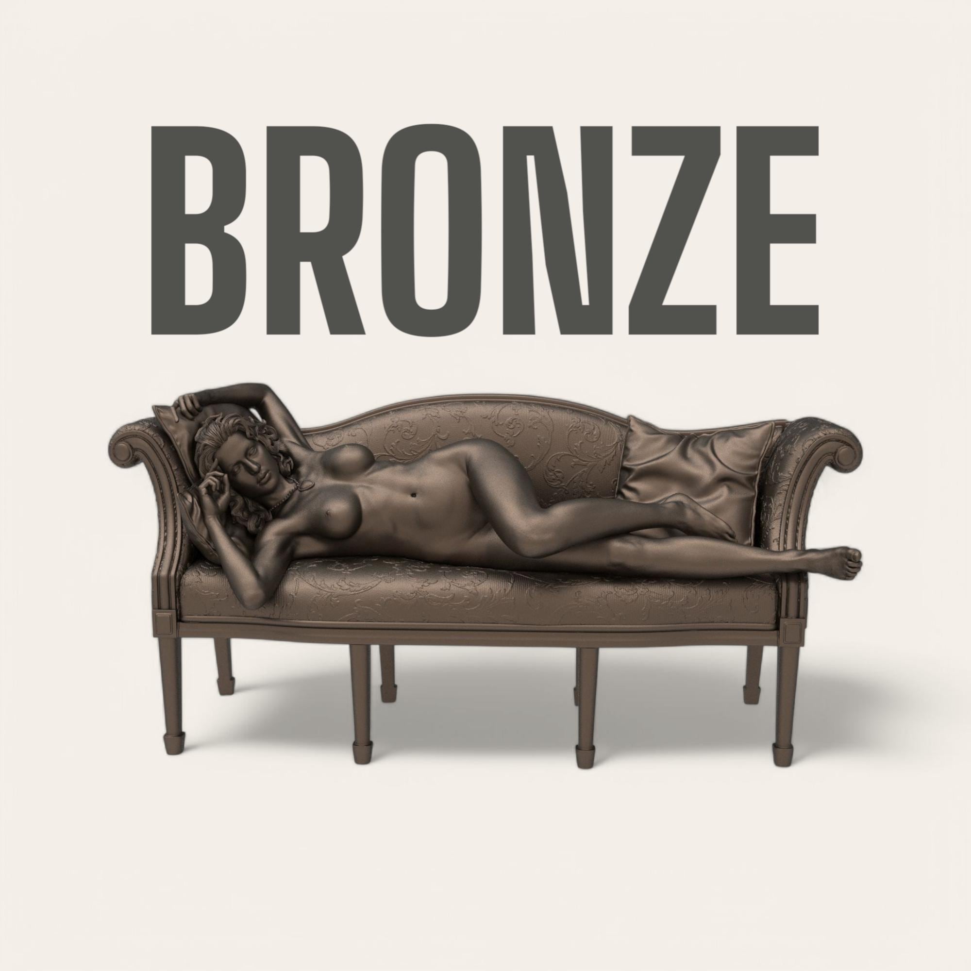 Titanic Rose 3D sculpture inspired by the iconic film pose. A graceful figure reclines nude on a vintage sofa, with detailed textures in fabric and anatomy, capturing a timeless moment of elegance and vulnerability.