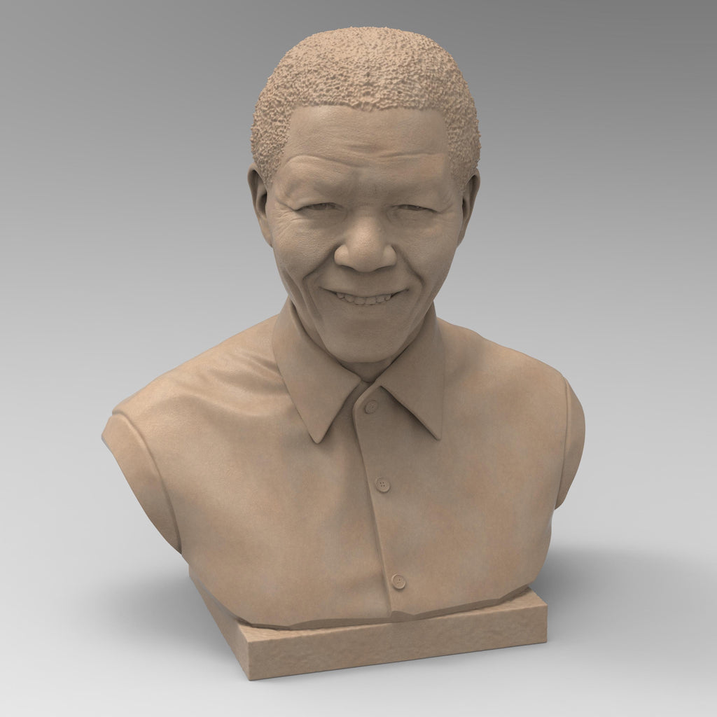 Nelson Mandela bust sculpture showcasing his warm smile and distinguished features. A tribute to the iconic leader, symbolizing resilience, justice, and peace.