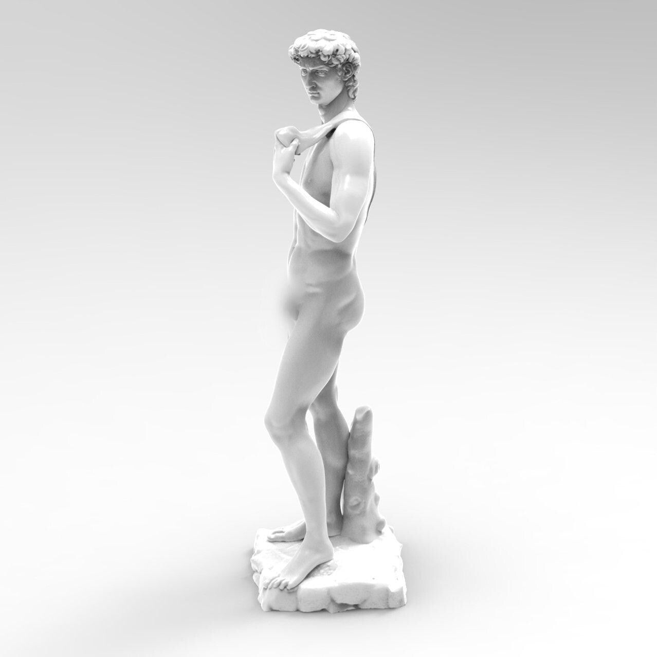 Detailed statuette of Michelangelo David, capturing the Renaissance masterpiece’s iconic pose and intricate anatomy. A timeless representation of classical art and human beauty.