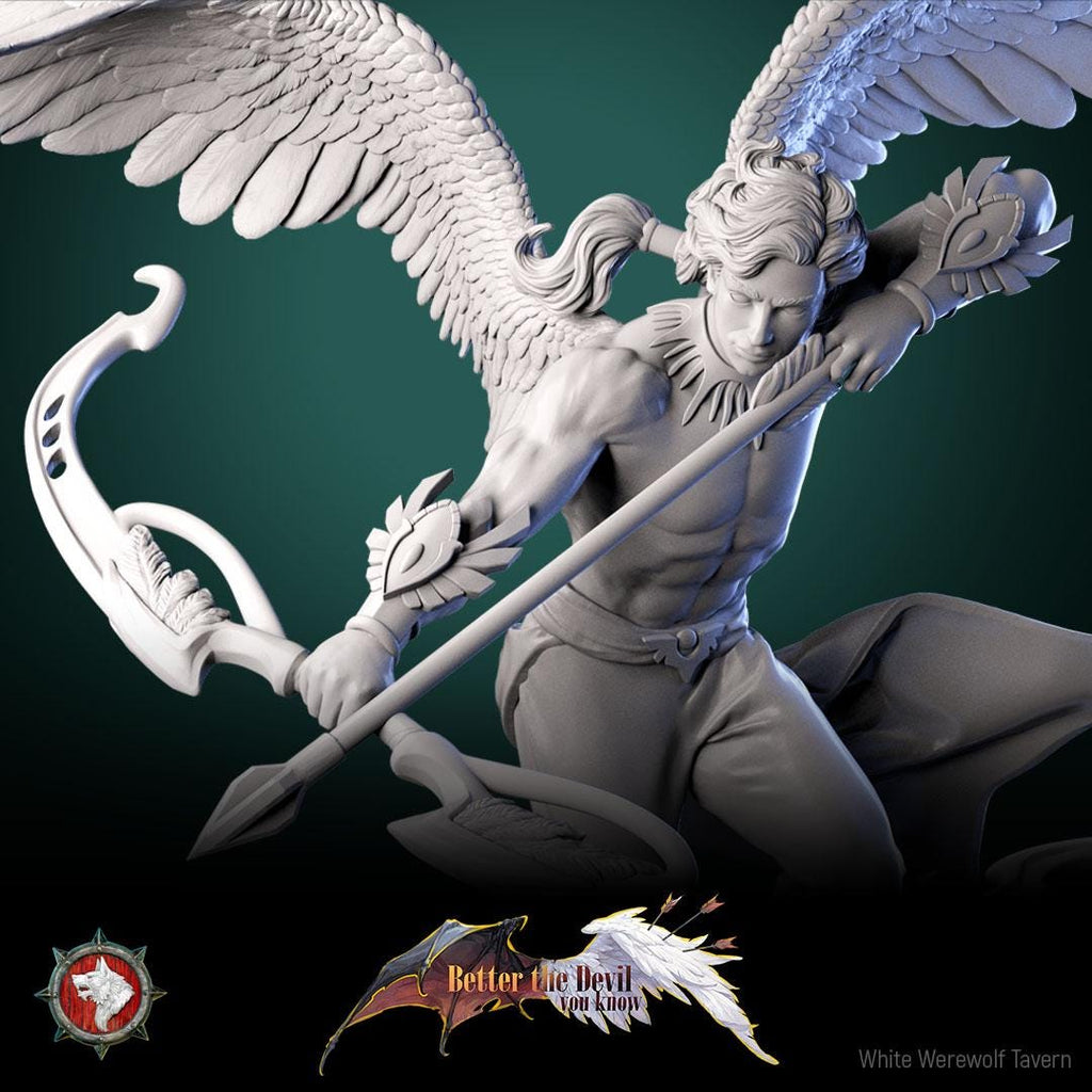 A majestic Angel Archer caught in mid-flight, bow drawn and wings spread wide. This dynamic sculpture blends divine elegance with heroic strength, perfect for fantasy lovers and collectors. Available painted or unpainted in multiple sizes.