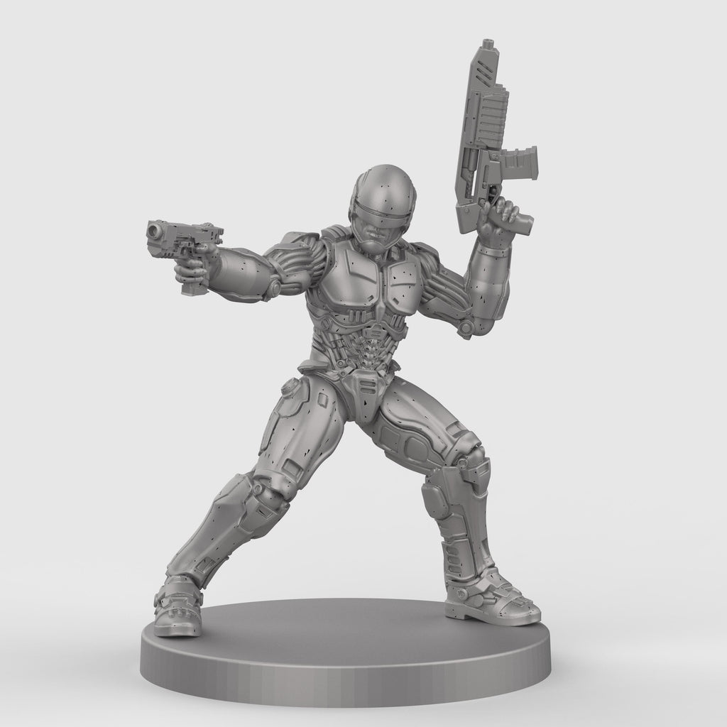 Cop Robo miniature figurine armed robot police statue futuristic sci-fi law enforcer cyberpunk resin model collectible tabletop game accessory.