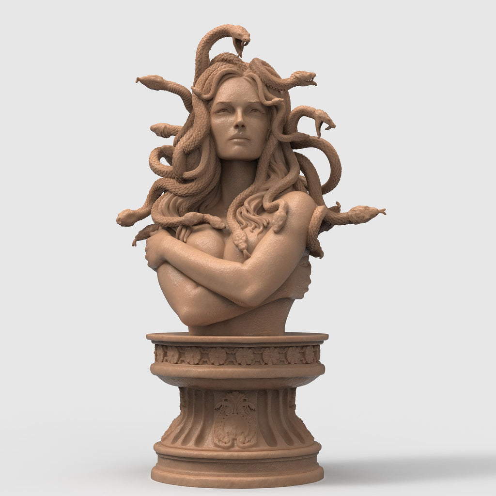 Medusa bust sculpture snake hair mythological woman detailed resin statue Greek mythology decor fantasy tabletop collectible