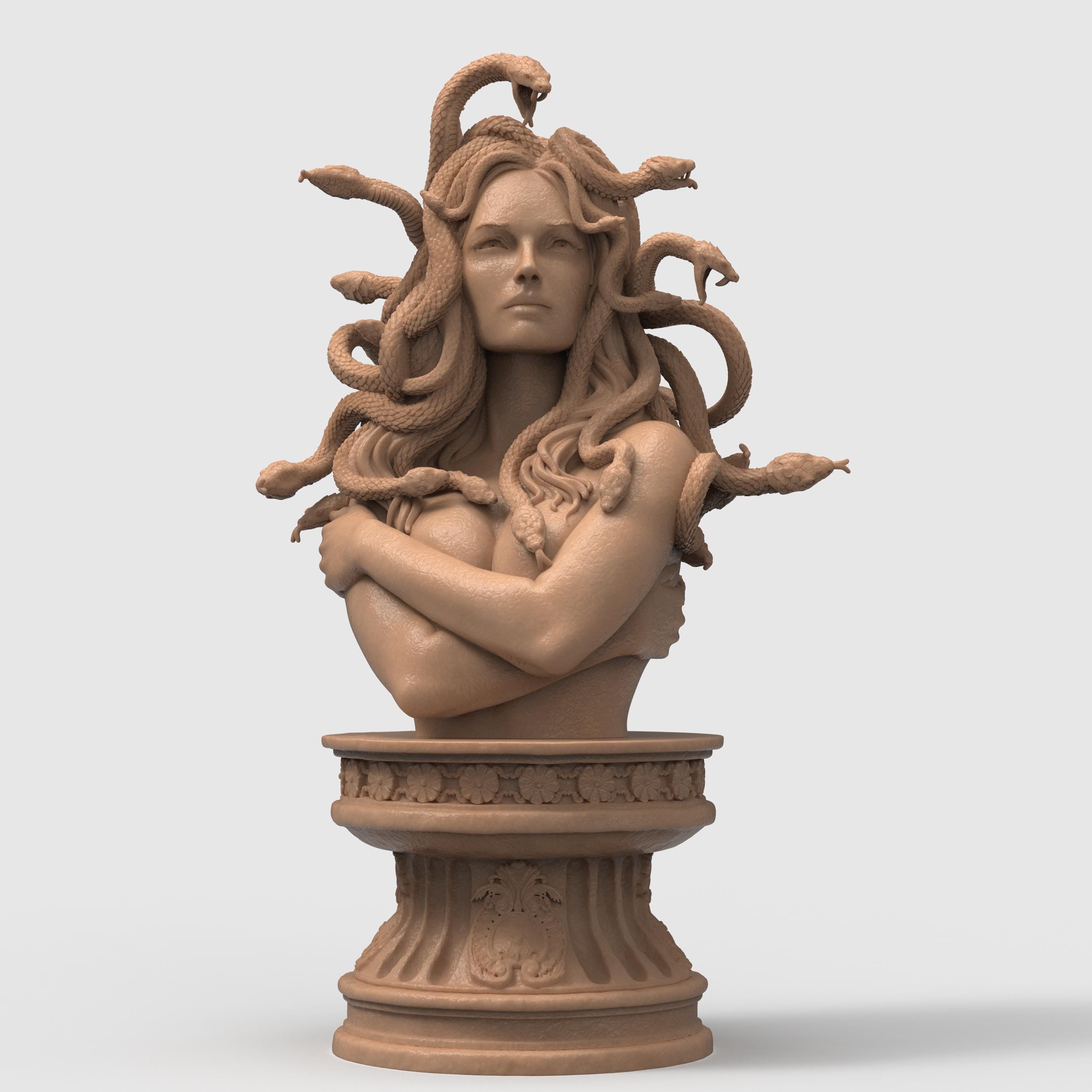 Medusa bust sculpture snake hair mythological woman detailed resin statue Greek mythology decor fantasy tabletop collectible