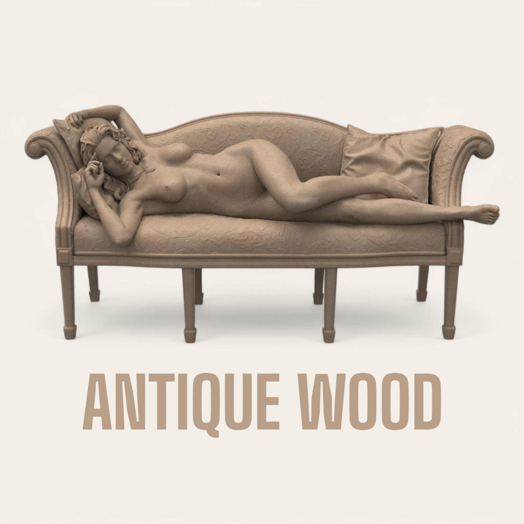 Titanic Rose 3D sculpture inspired by the iconic film pose. A graceful figure reclines nude on a vintage sofa, with detailed textures in fabric and anatomy, capturing a timeless moment of elegance and vulnerability.
