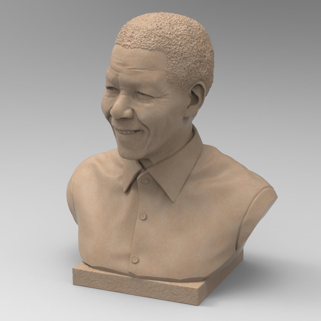 Nelson Mandela bust sculpture showcasing his warm smile and distinguished features. A tribute to the iconic leader, symbolizing resilience, justice, and peace.