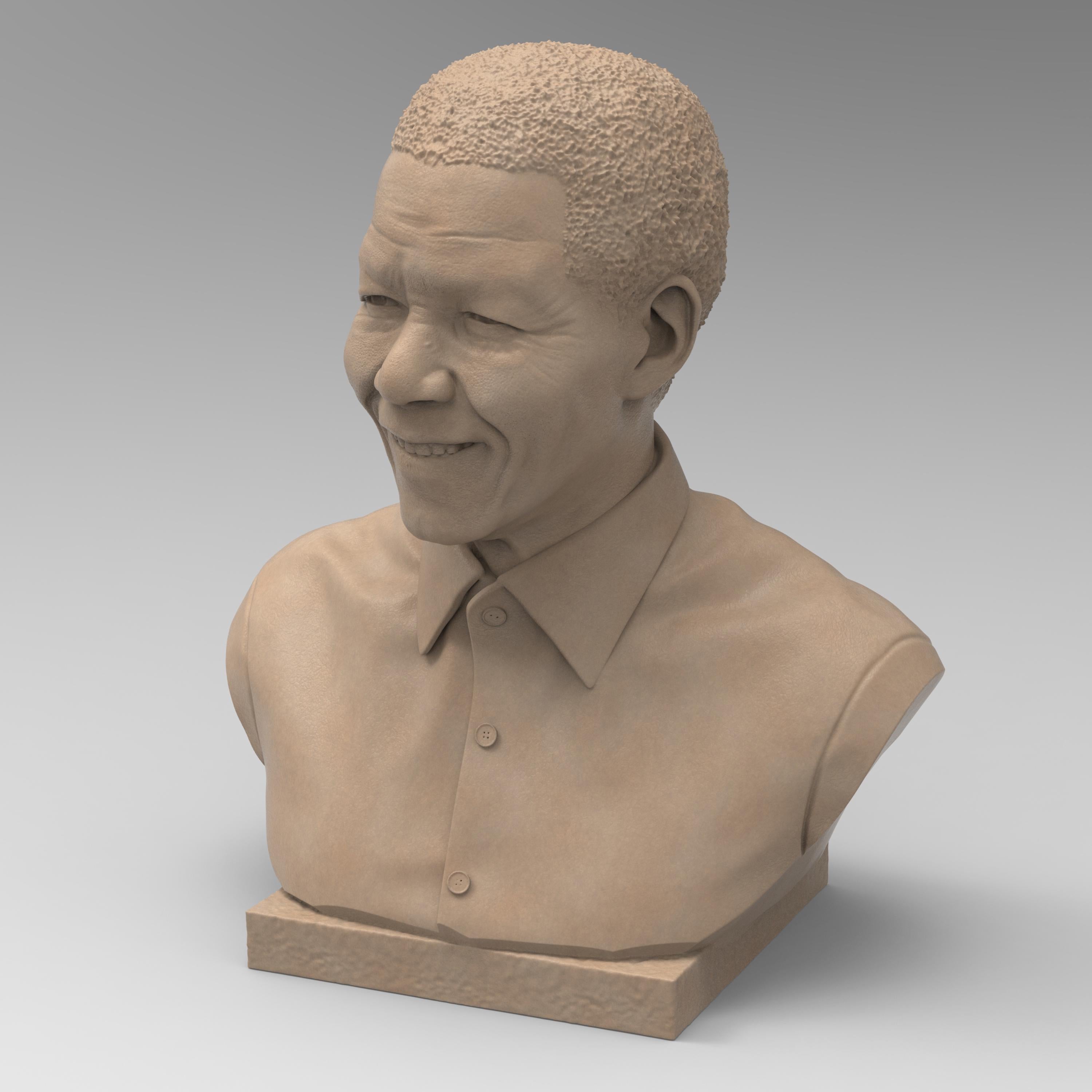 Nelson Mandela bust sculpture showcasing his warm smile and distinguished features. A tribute to the iconic leader, symbolizing resilience, justice, and peace.